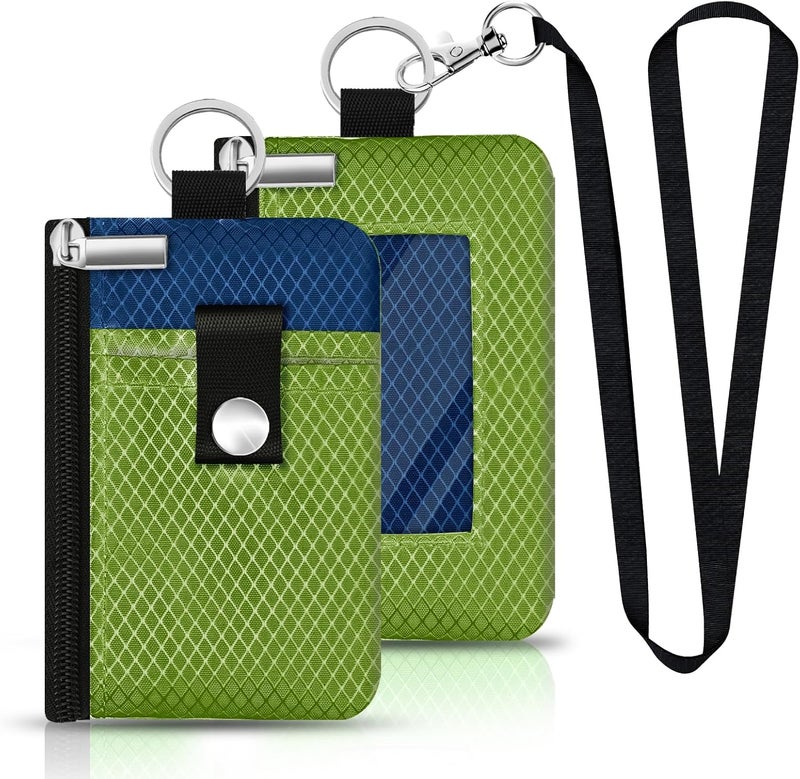 CCUMI Minimalist RFID Blocking Small Wallet with ID Window,WaterResistant Zip Id Case Wallet with Lanyard Keychain for Cards,Cash,Travel,Women,Men (Olive Green/Electric Blue) - Image 1